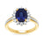 9ct gold 9x7 oval lab created sapphire & E/VS diamond shoulders cluster ring 0.50cts LG