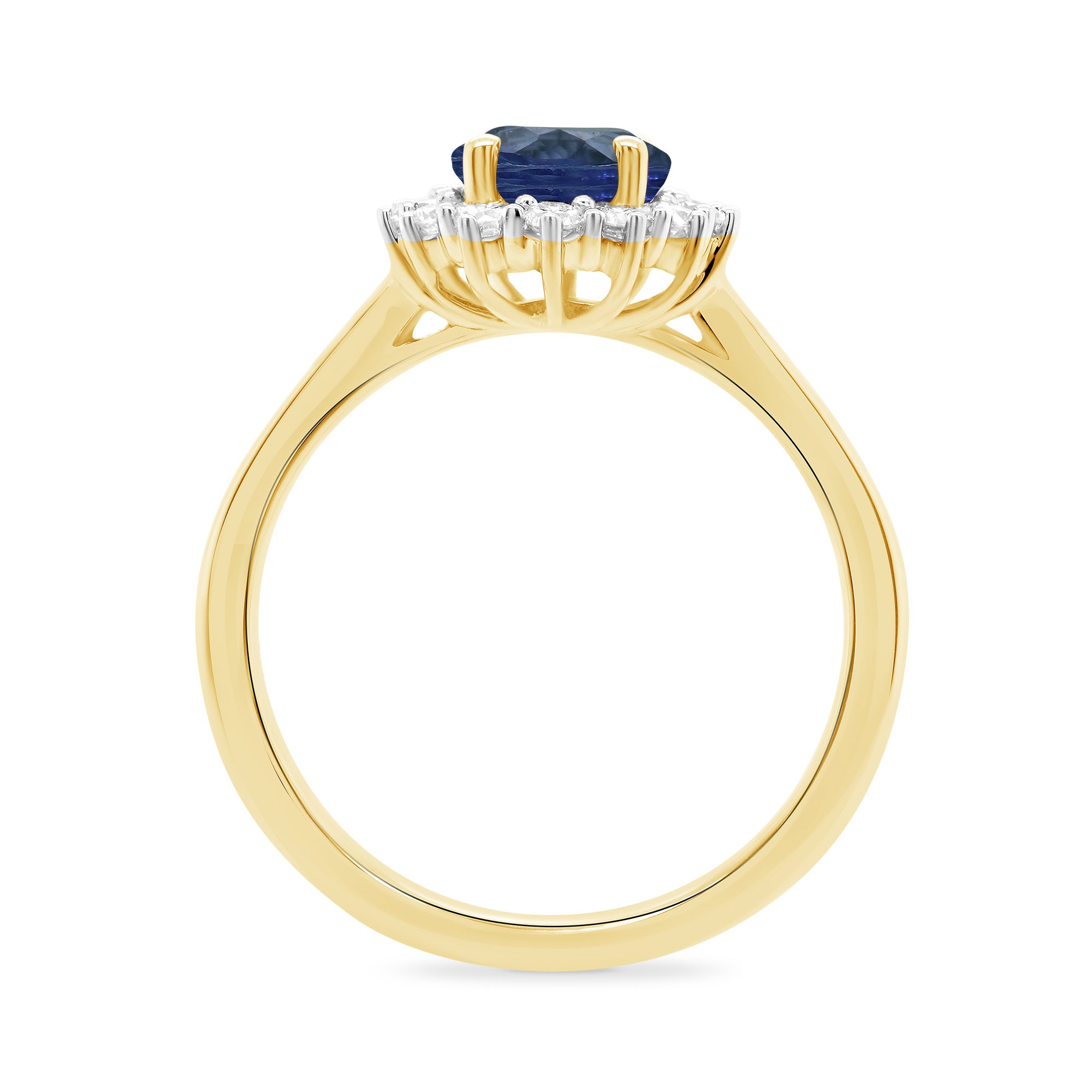 9ct gold 9x7 oval lab created sapphire & E/VS diamond cluster ring 0.36cts LG