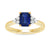 9ct gold 7x5 octagonal lab created sapphire & 3 E/VS diamonds each side ring 0.15cts LG