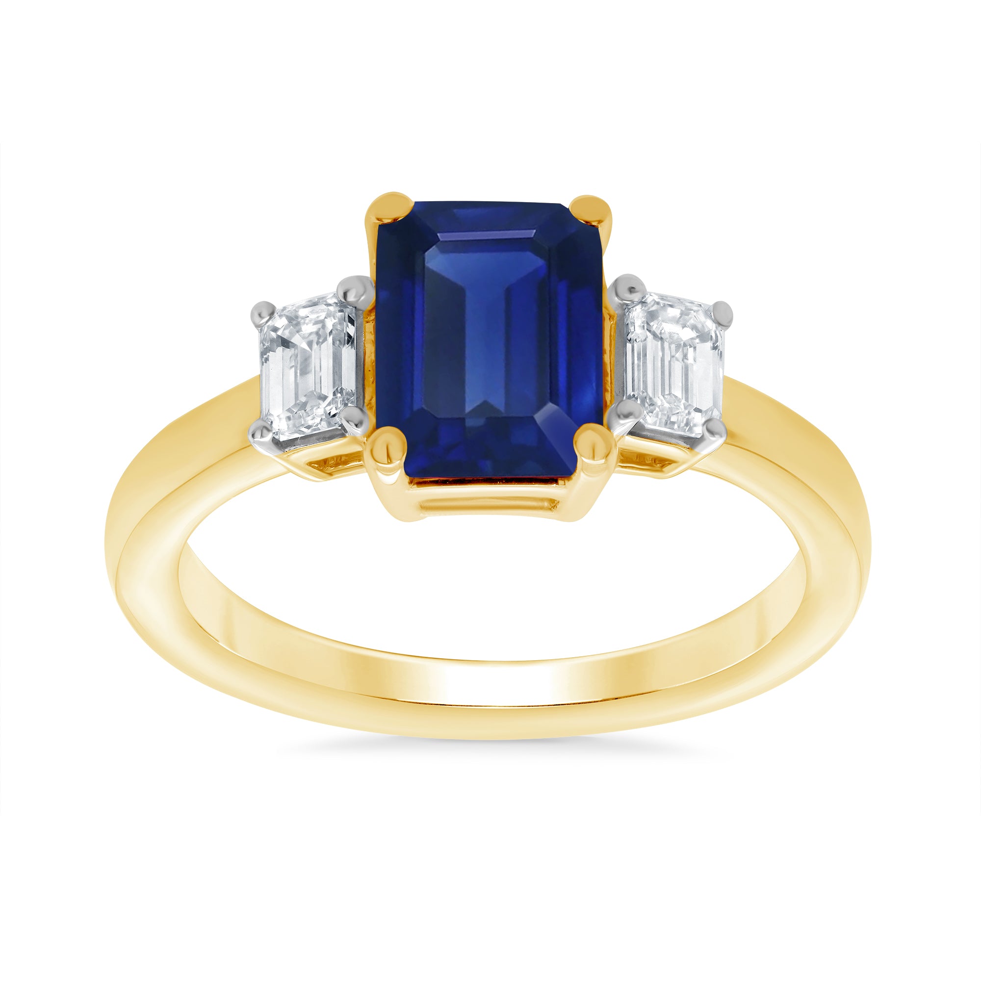 9ct gold 7x5 octagonal lab created sapphire & E/VS diamonds ring 0.40cts LG