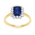 9ct gold 7x5 octagonal lab created sapphire & E/VS diamond cluster ring 0.36cts LG