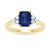 9ct gold 8x6 octagonal lab created sapphire & 3 E/VS diamonds each side ring 0.15cts LG