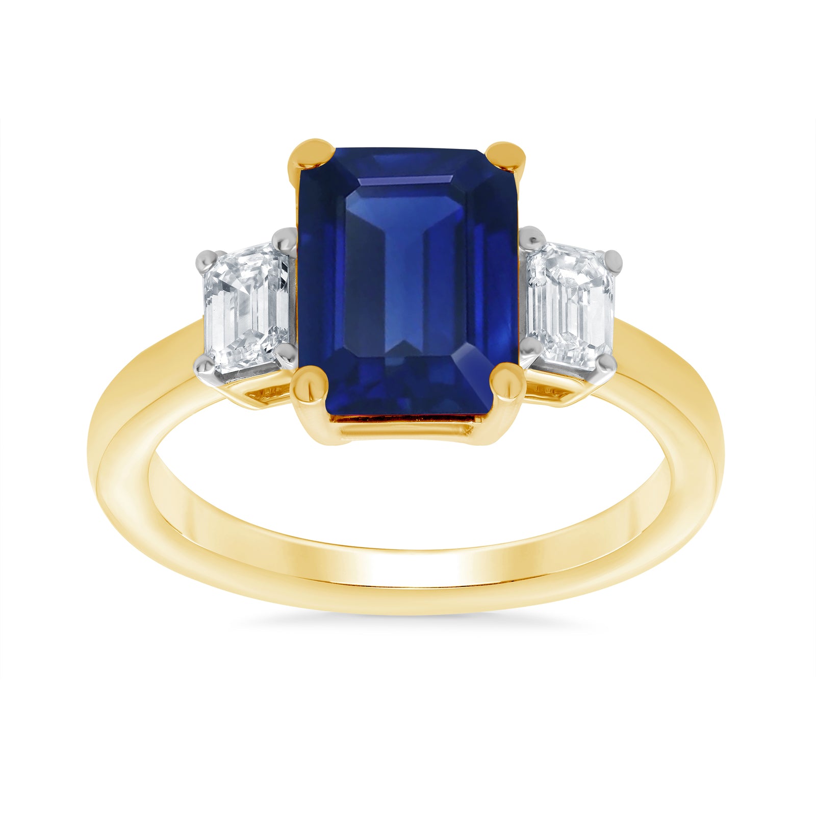9ct gold 8x6 octagonal lab created sapphire & E/VS diamonds ring 0.40cts LG