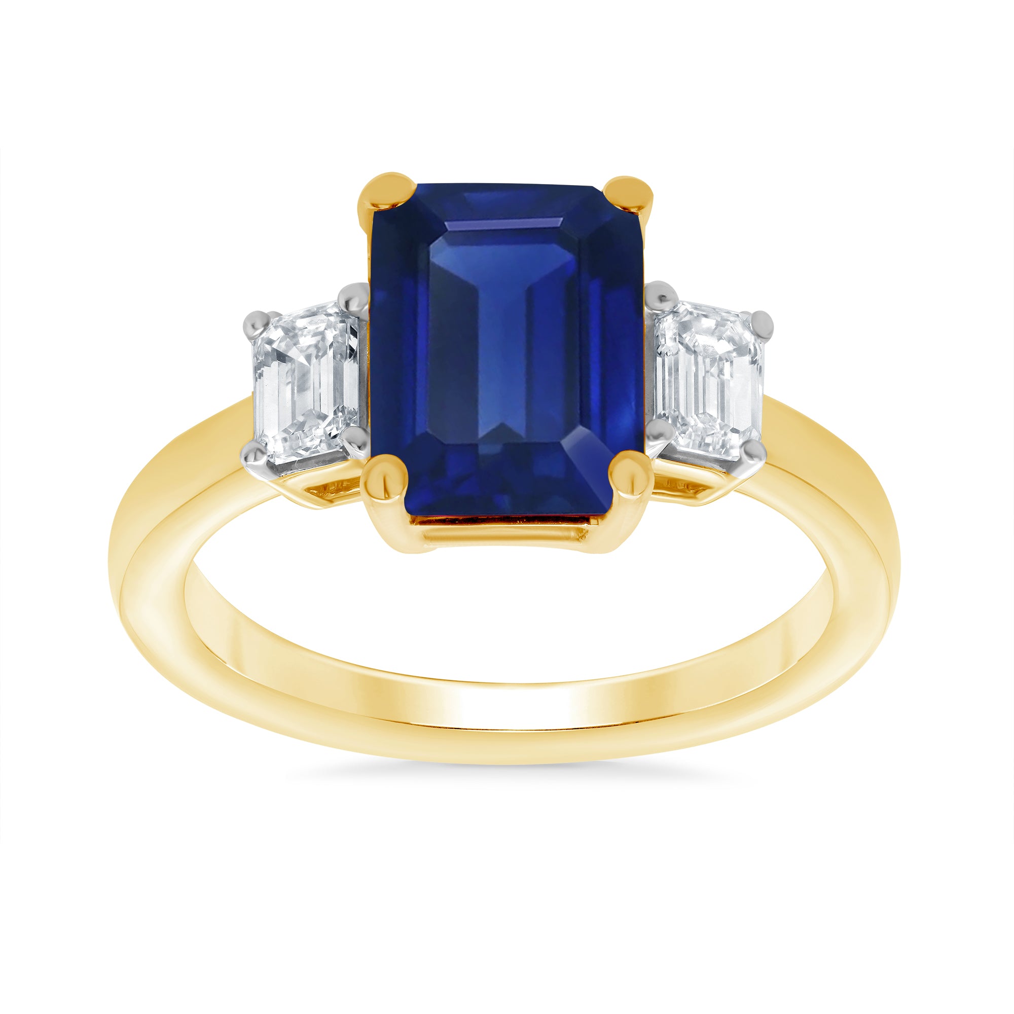 9ct gold 8x6 octagonal lab created sapphire & E/VS diamonds ring 0.40cts LG