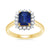 9ct gold 8x6 octagonal lab created sapphire & E/VS diamond cluster ring 0.40cts LG