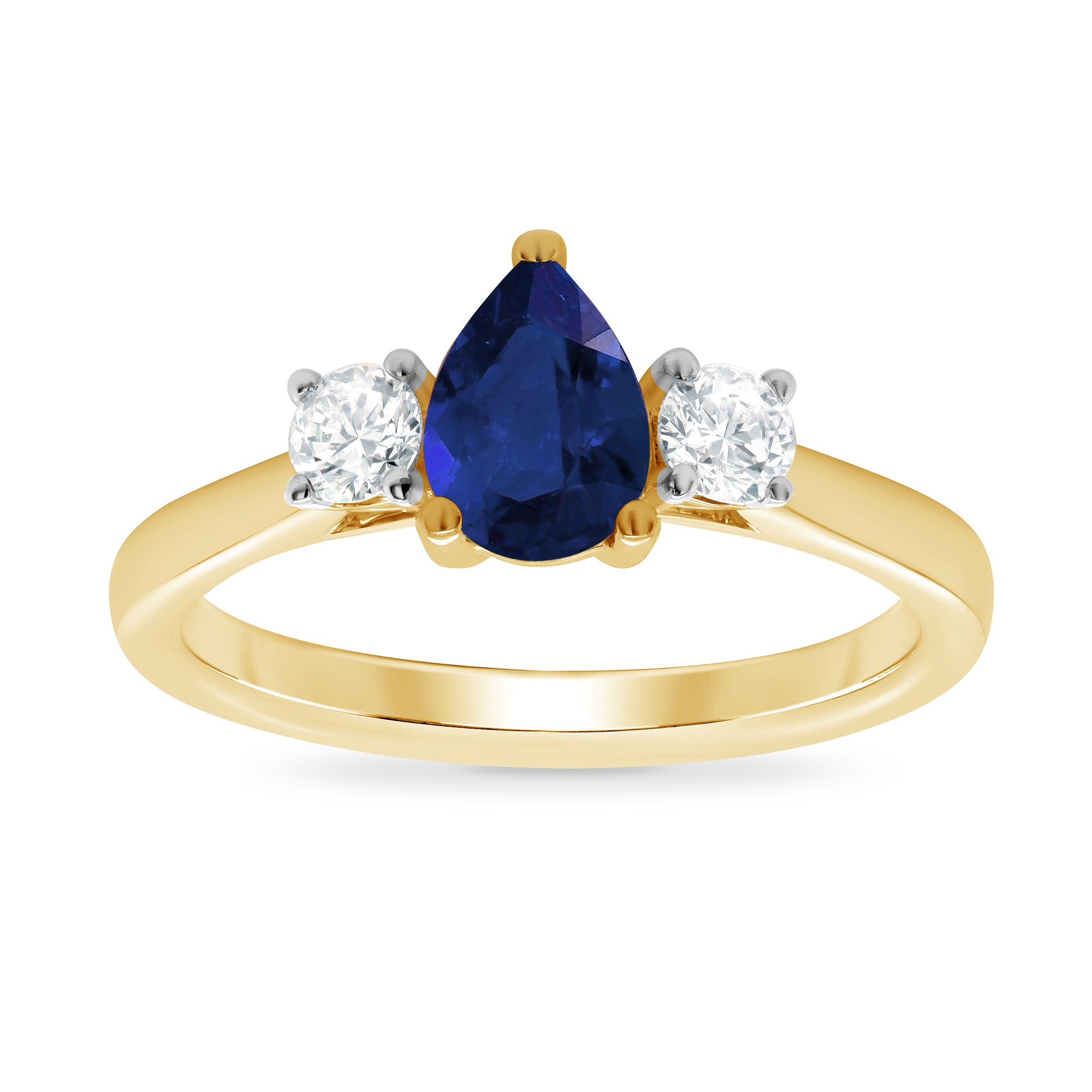 9ct gold 7x5 pear lab created sapphire & E/VS diamonds ring 0.25cts LG