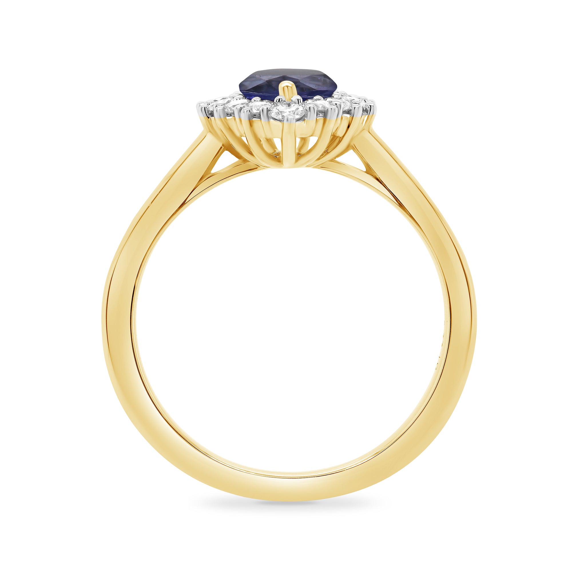 9ct gold 7x5 pear lab created sapphire & E/VS diamond cluster ring 0.33cts LG