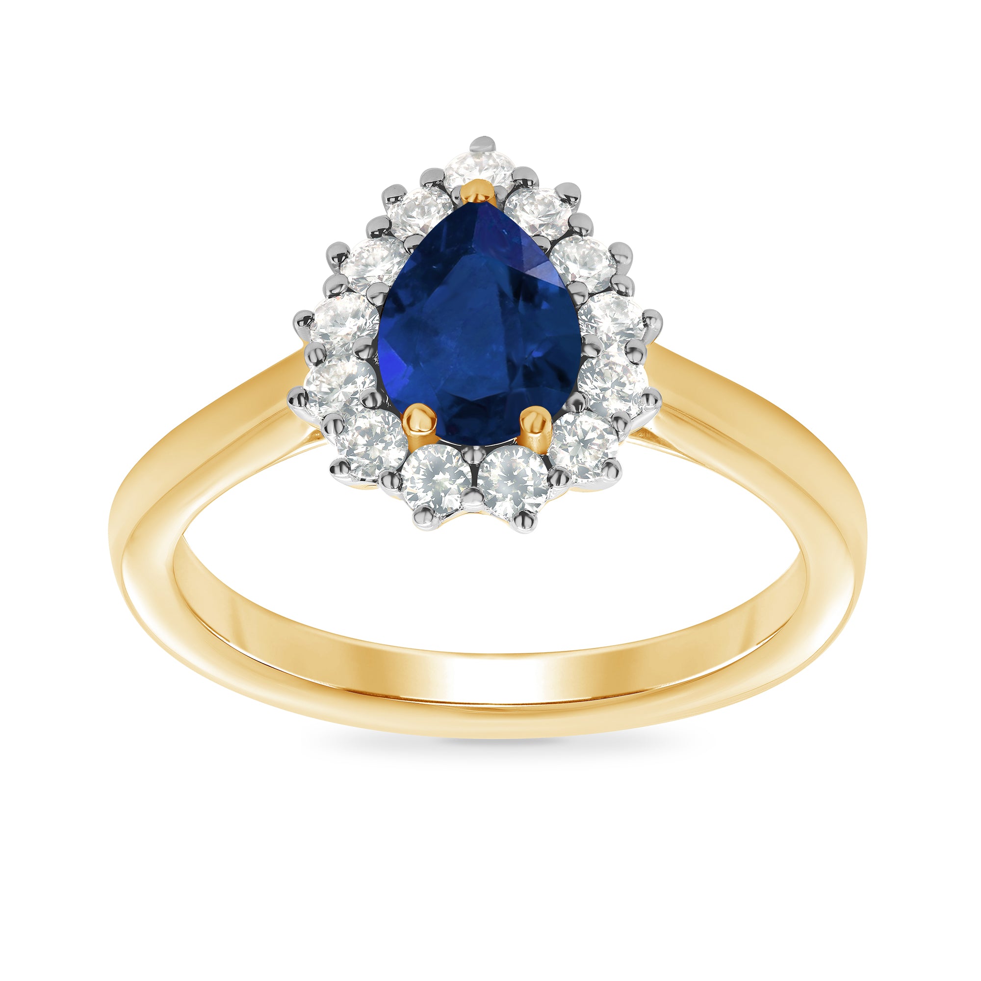 9ct gold 7x5 pear lab created sapphire & E/VS diamond cluster ring 0.33cts LG