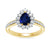 9ct gold 7x5 pear lab created sapphire & E/VS diamond shoulders cluster ring 0.50cts LG