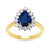 9ct gold 8x6 pear lab created sapphire & E/VS diamond cluster ring 0.36cts LG