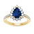 9ct gold 8x6 pear lab created sapphire & E/VS diamond shoulders cluster ring 0.50cts LG