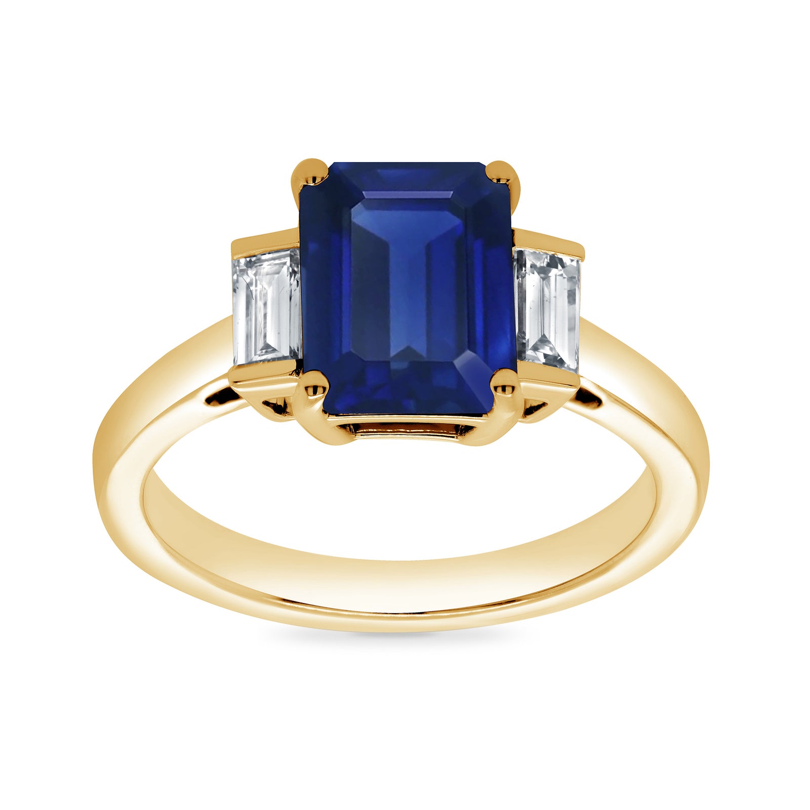 9ct gold 9x7 octagonal lab created sapphire & E/VS diamonds ring 0.30cts LG