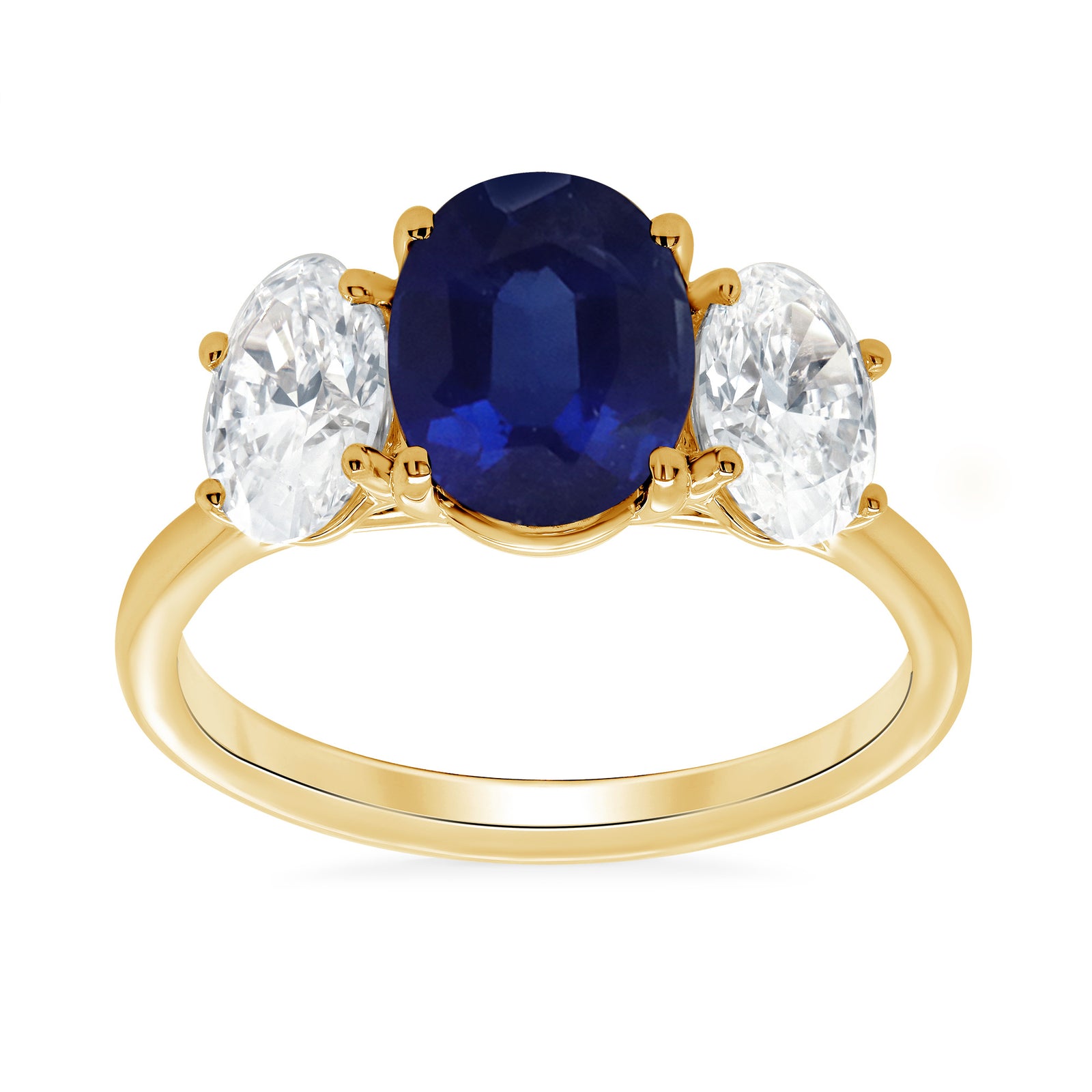 9ct gold 9x7 oval lab created sapphire & E/VS diamonds ring 1.50cts LG