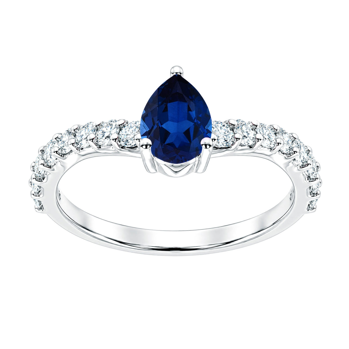 9ct white gold 7x5 pear lab created sapphire & E/VS diamonds ring 0.45cts LG