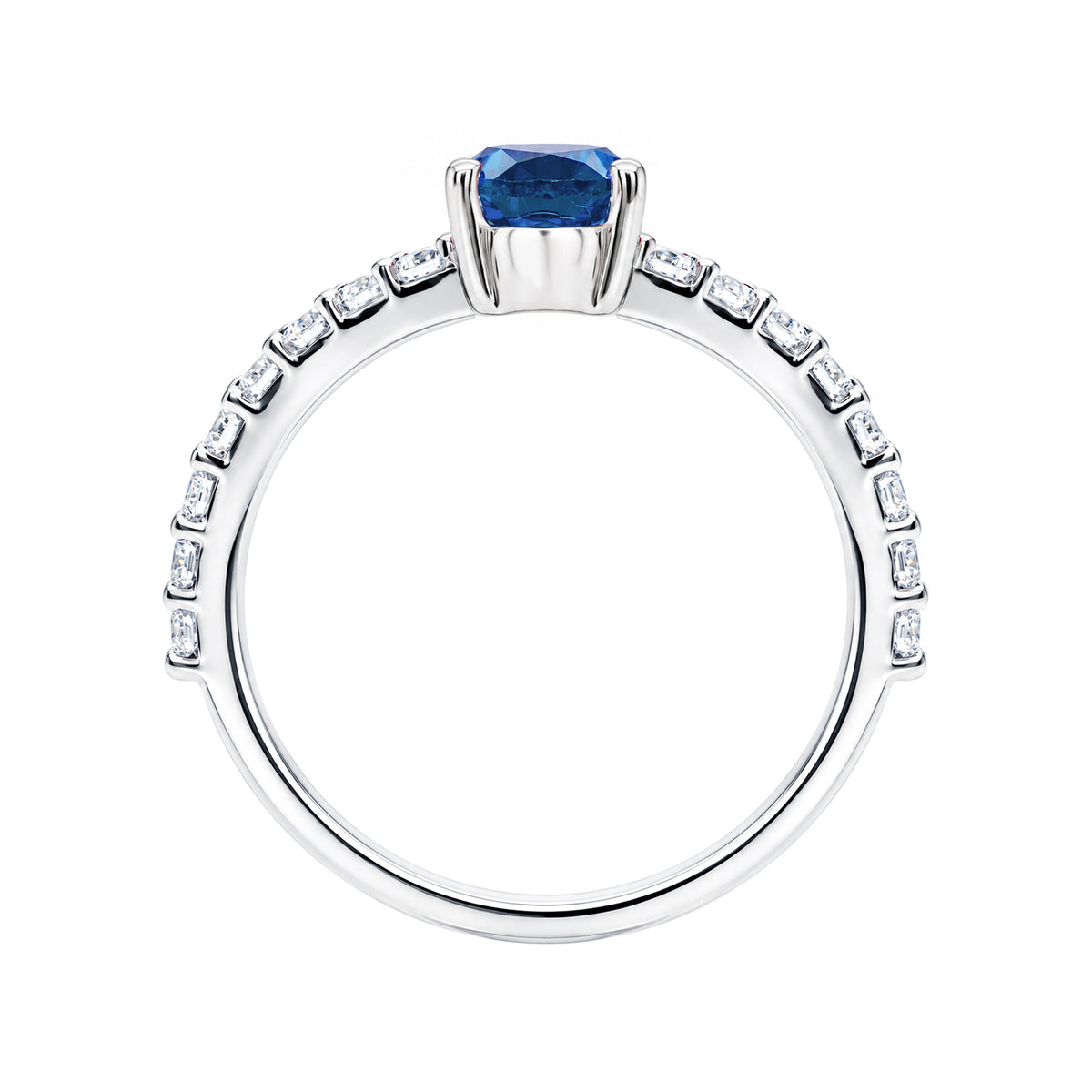 9ct white gold 7x5 pear lab created sapphire & E/VS diamonds ring 0.45cts LG
