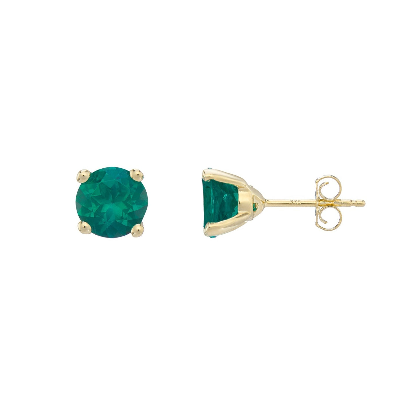 9ct gold Lab Created Emerald 7mm round studs