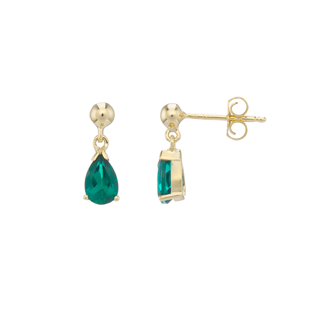 9ct gold Lab Created Emerald 6x4mm pear drop earrings