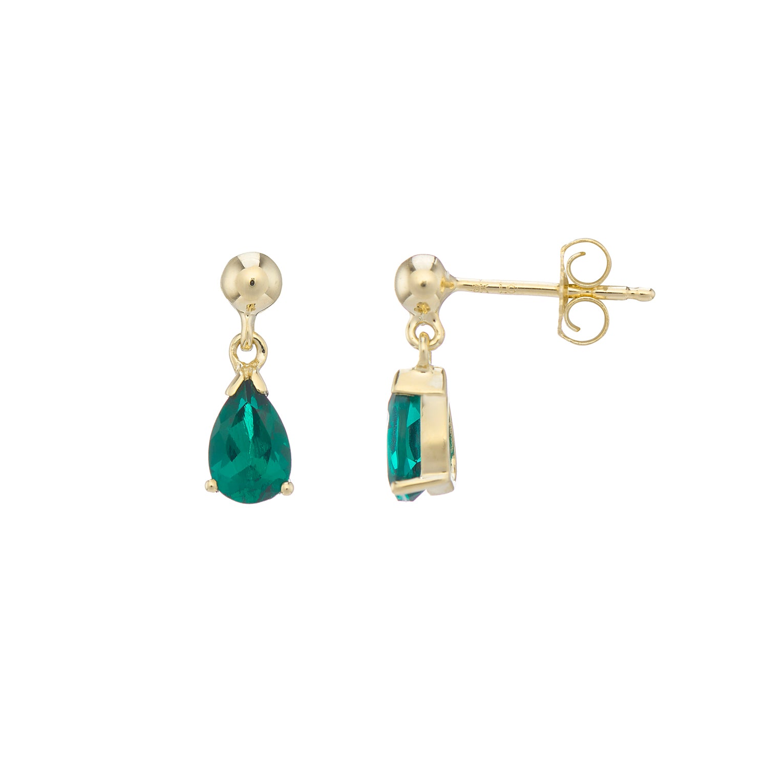 9ct gold Lab Created Emerald 6x4mm pear drop earrings