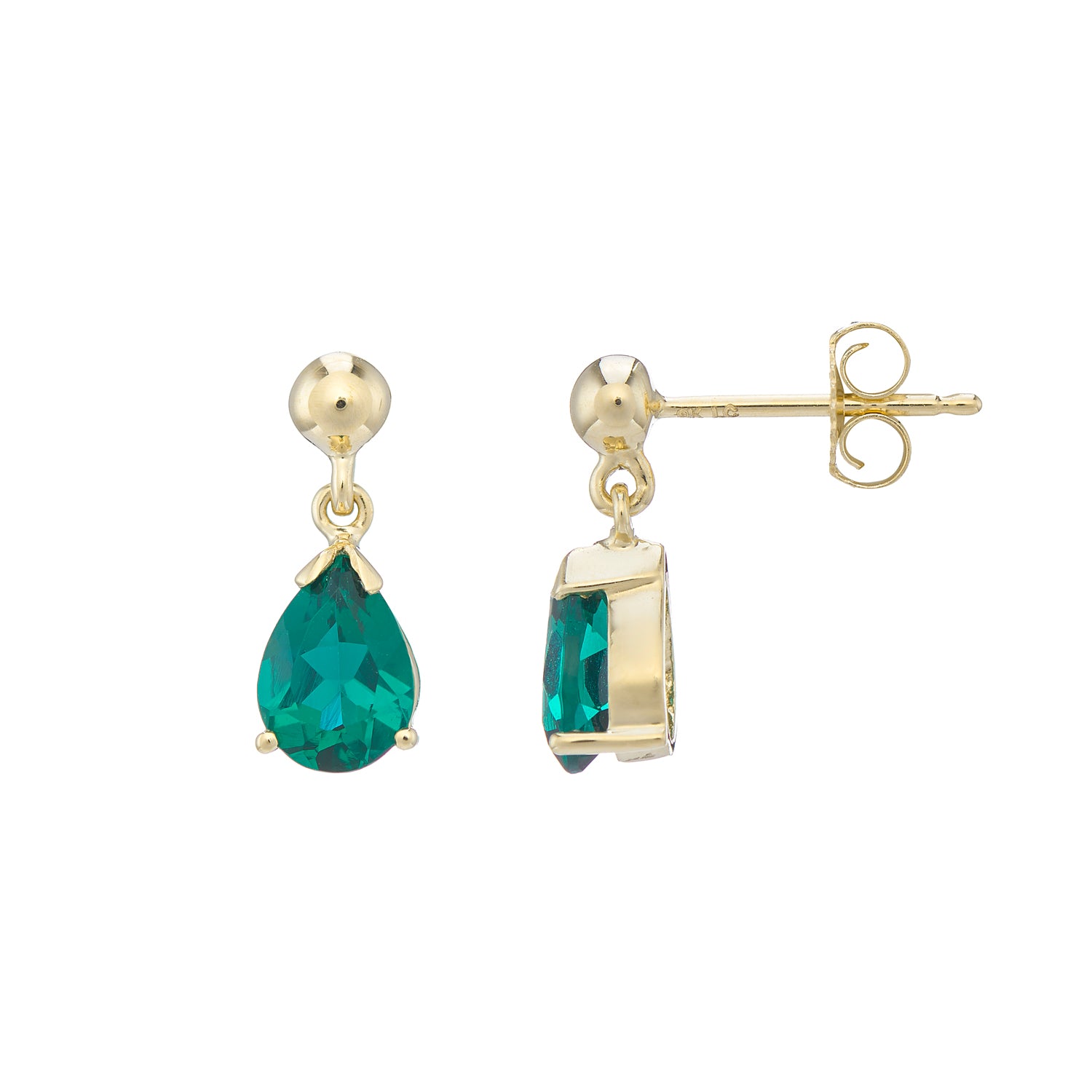 9ct gold Lab Created Emerald 7x5mm pear drop earrings