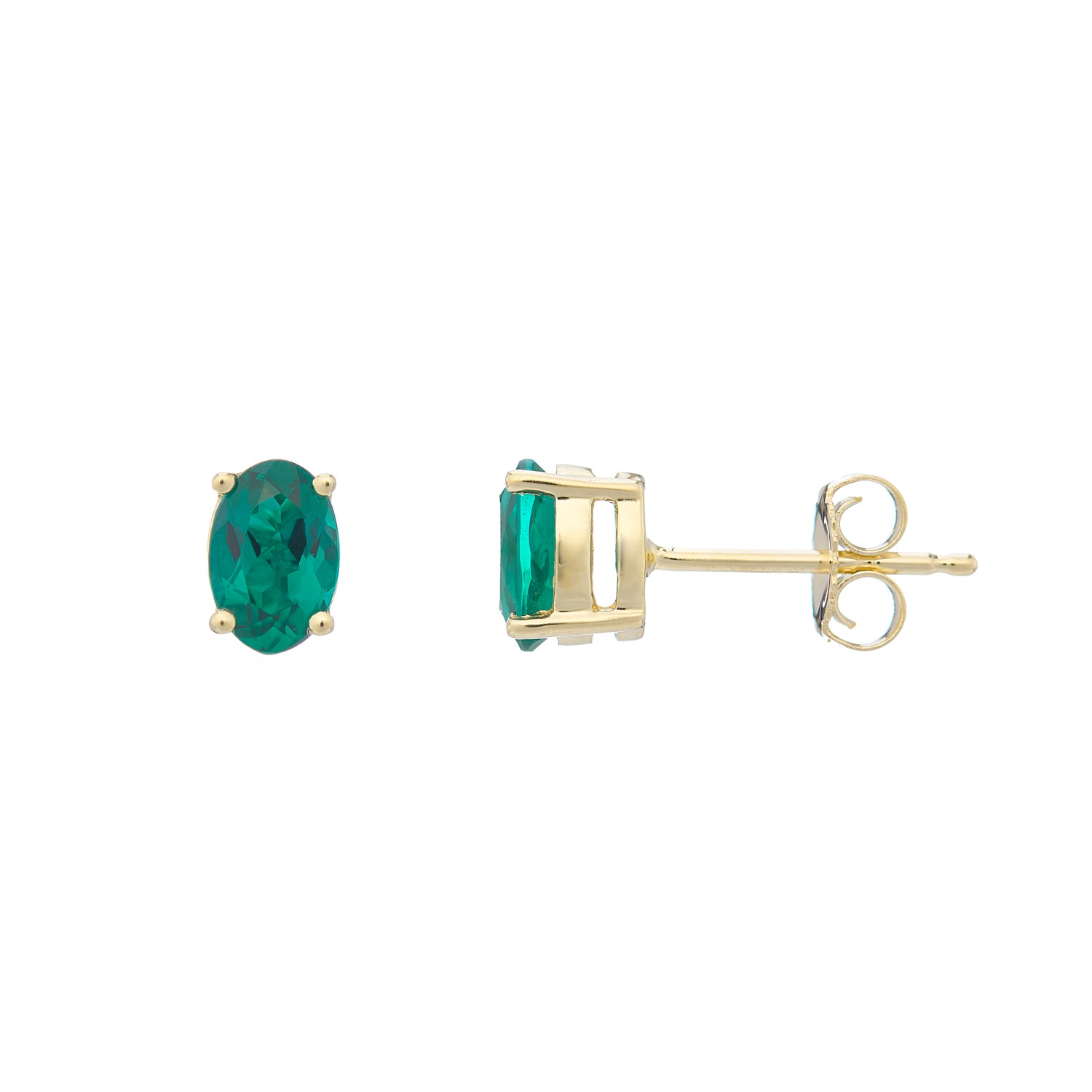9ct gold Lab Created Emerald 6x4mm oval studs