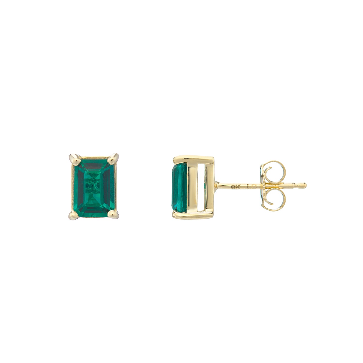 9ct gold Lab Created Emerald 6x4mm octagonal studs