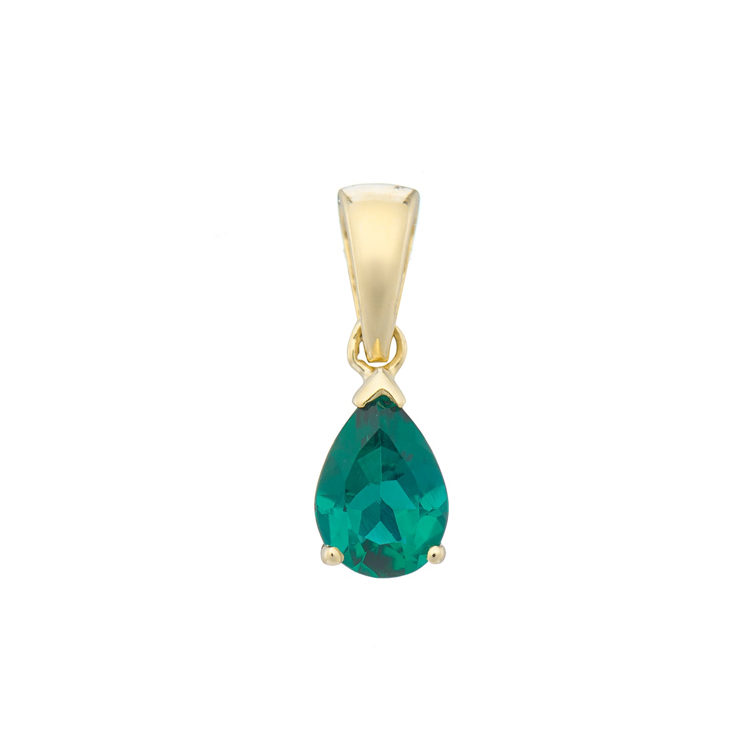 9ct gold Lab Created Emerald 7x5mm pear pendant