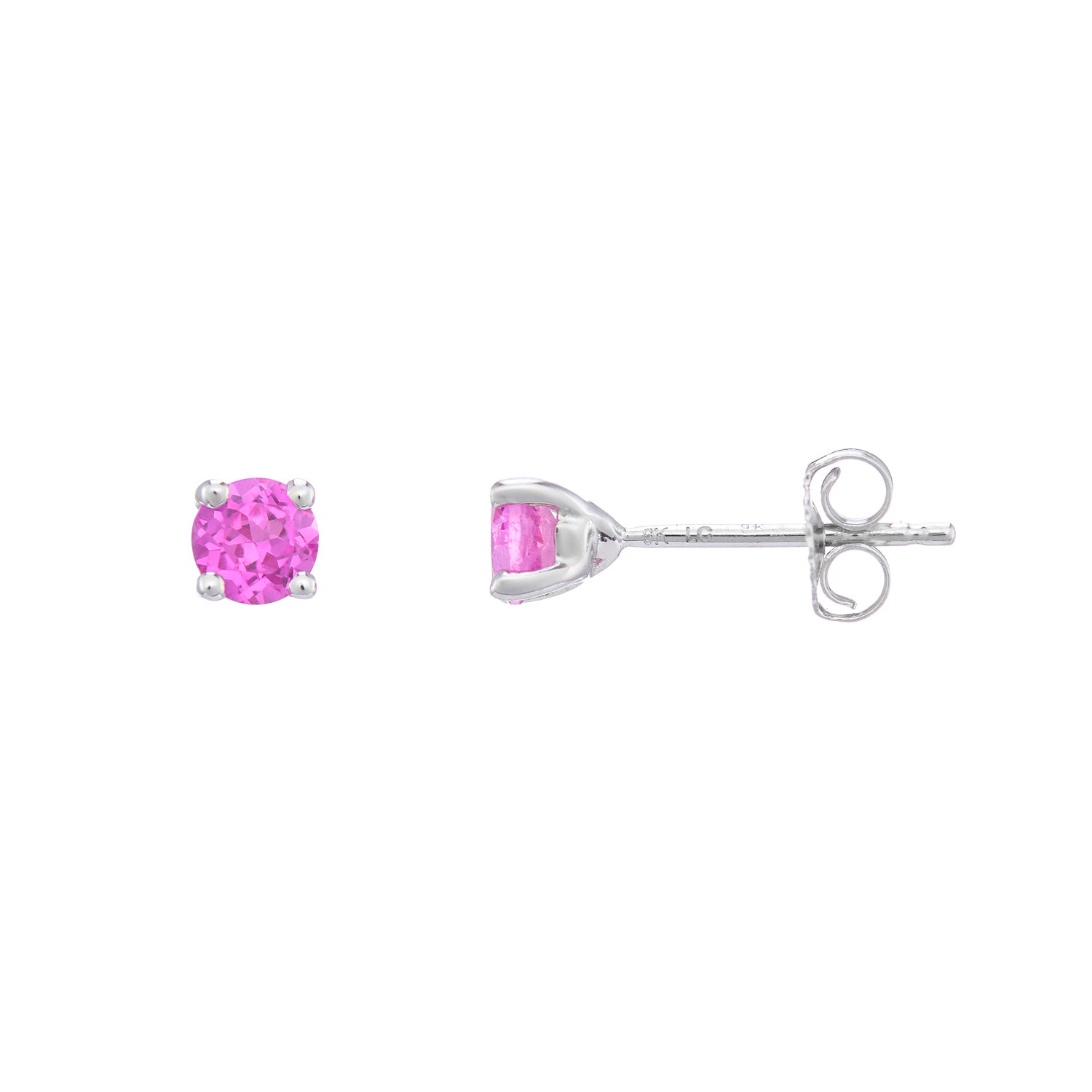 9ct white gold Lab Created Pink sapphire 4mm round studs