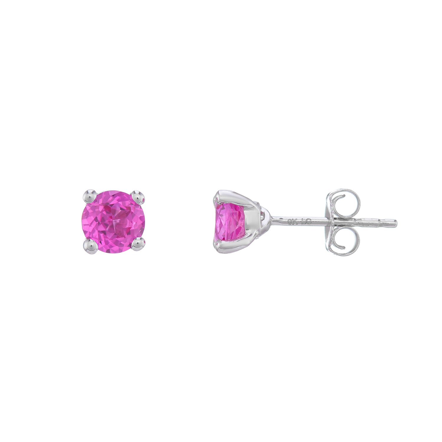 9ct white gold Lab Created Pink sapphire 5mm round studs