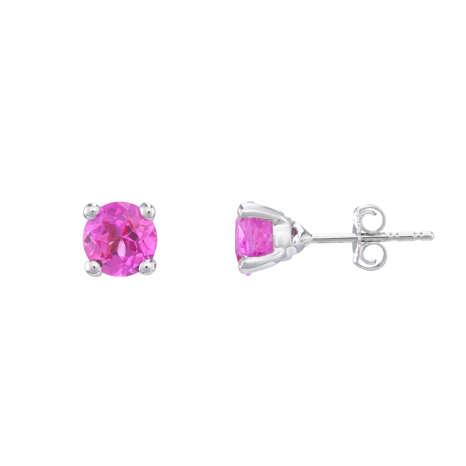 9ct white gold Lab Created Pink sapphire 6mm round studs
