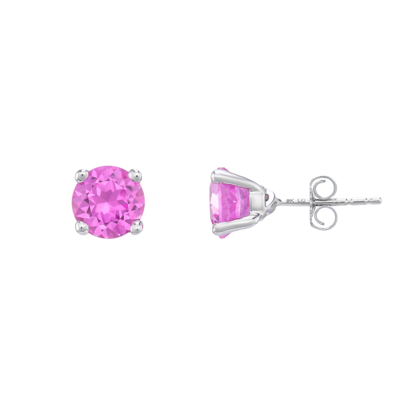 9ct white gold Lab Created Pink sapphire 7mm round studs
