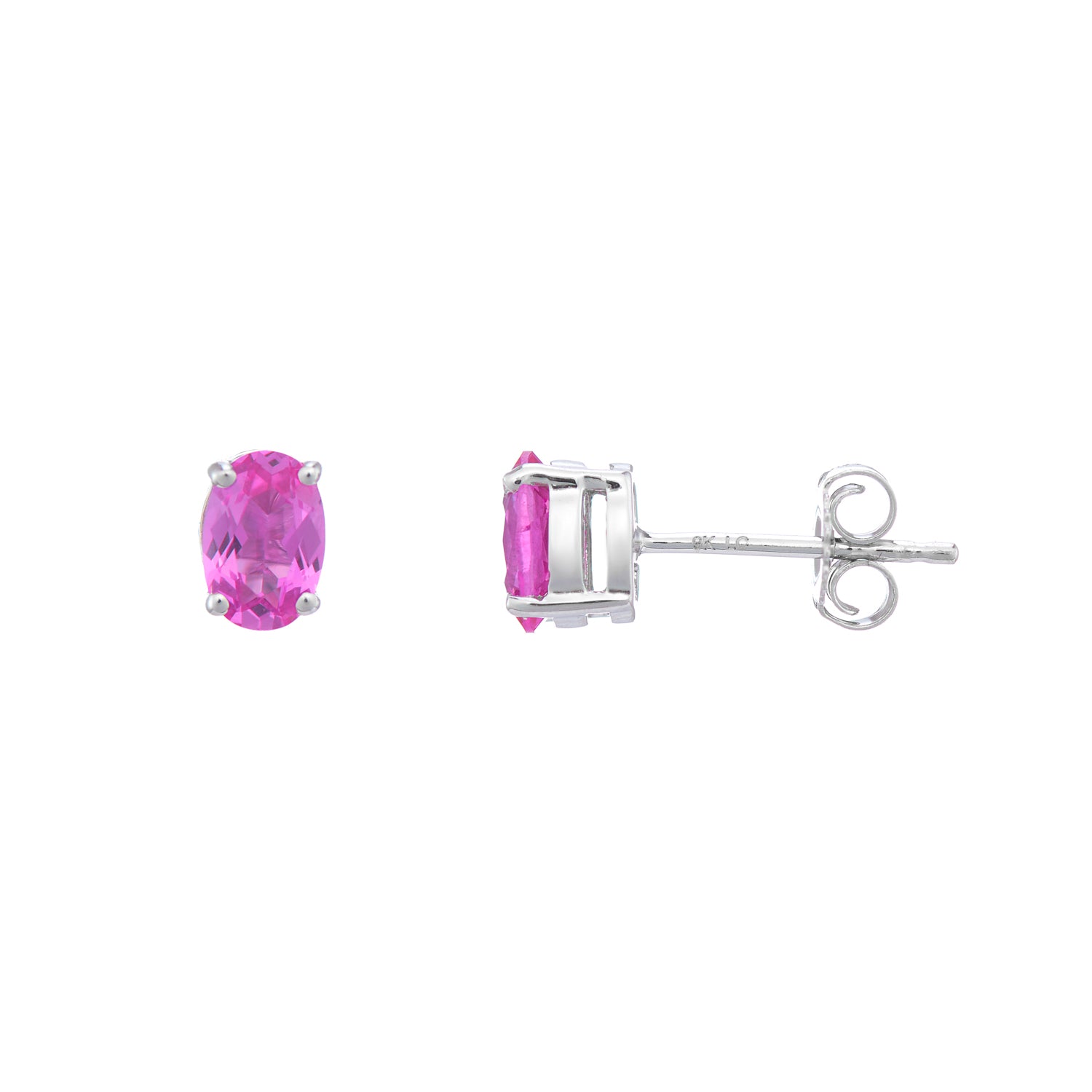 9ct white gold Lab Created Pink sapphire 6x4mm oval studs