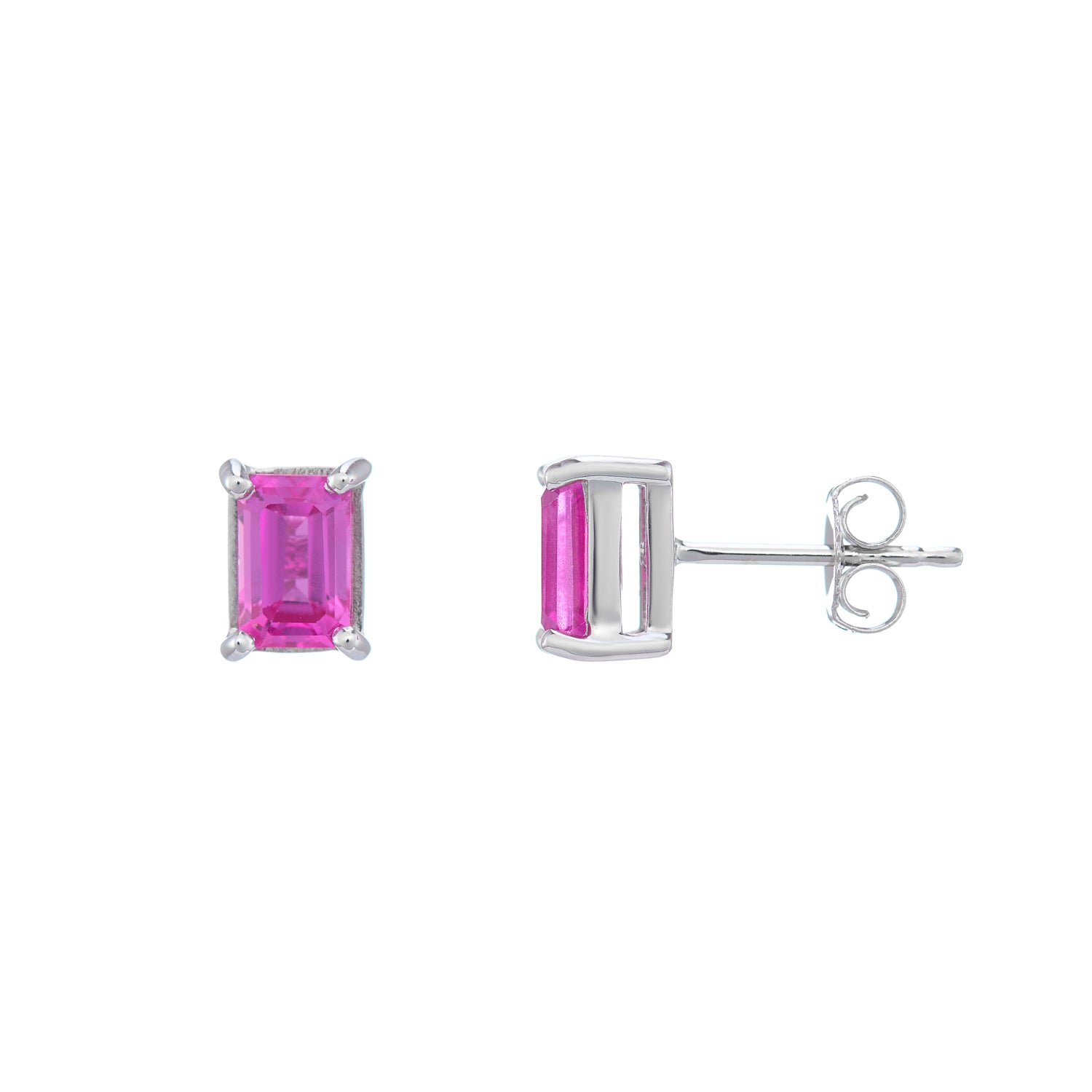 9ct white gold Lab Created Pink sapphire 6x4mm octagonal studs