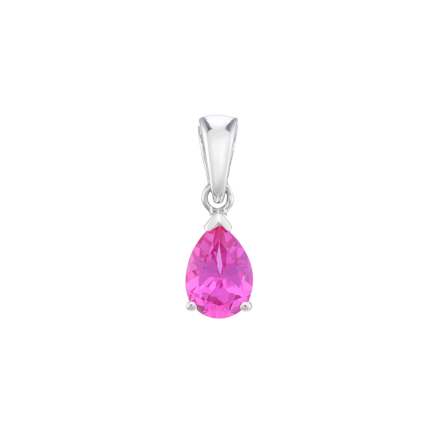 9ct white gold Lab Created Pink sapphire 7x5mm pear pendant
