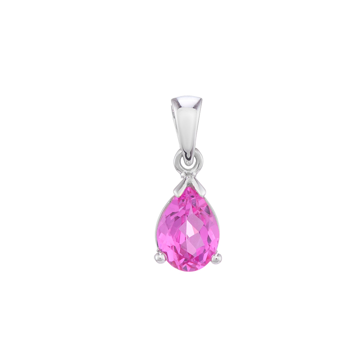 9ct white gold Lab Created Pink sapphire 8x6mm pear pendant