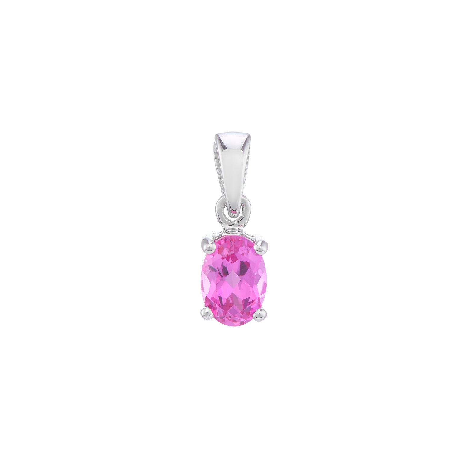 9ct white gold Lab Created Pink sapphire 7x5mm oval pendant