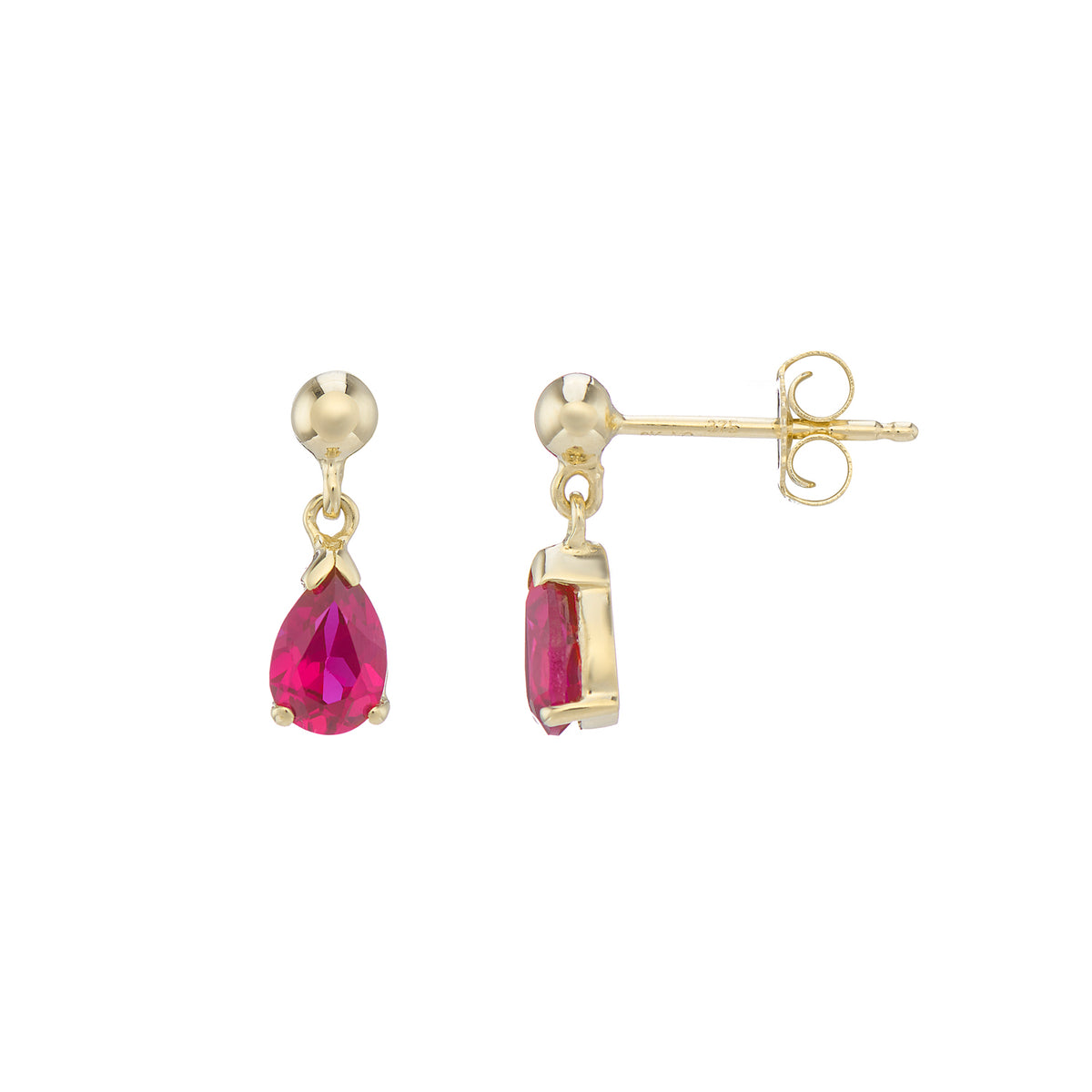 9ct gold Lab Created Ruby 6x4mm pear drop earrings