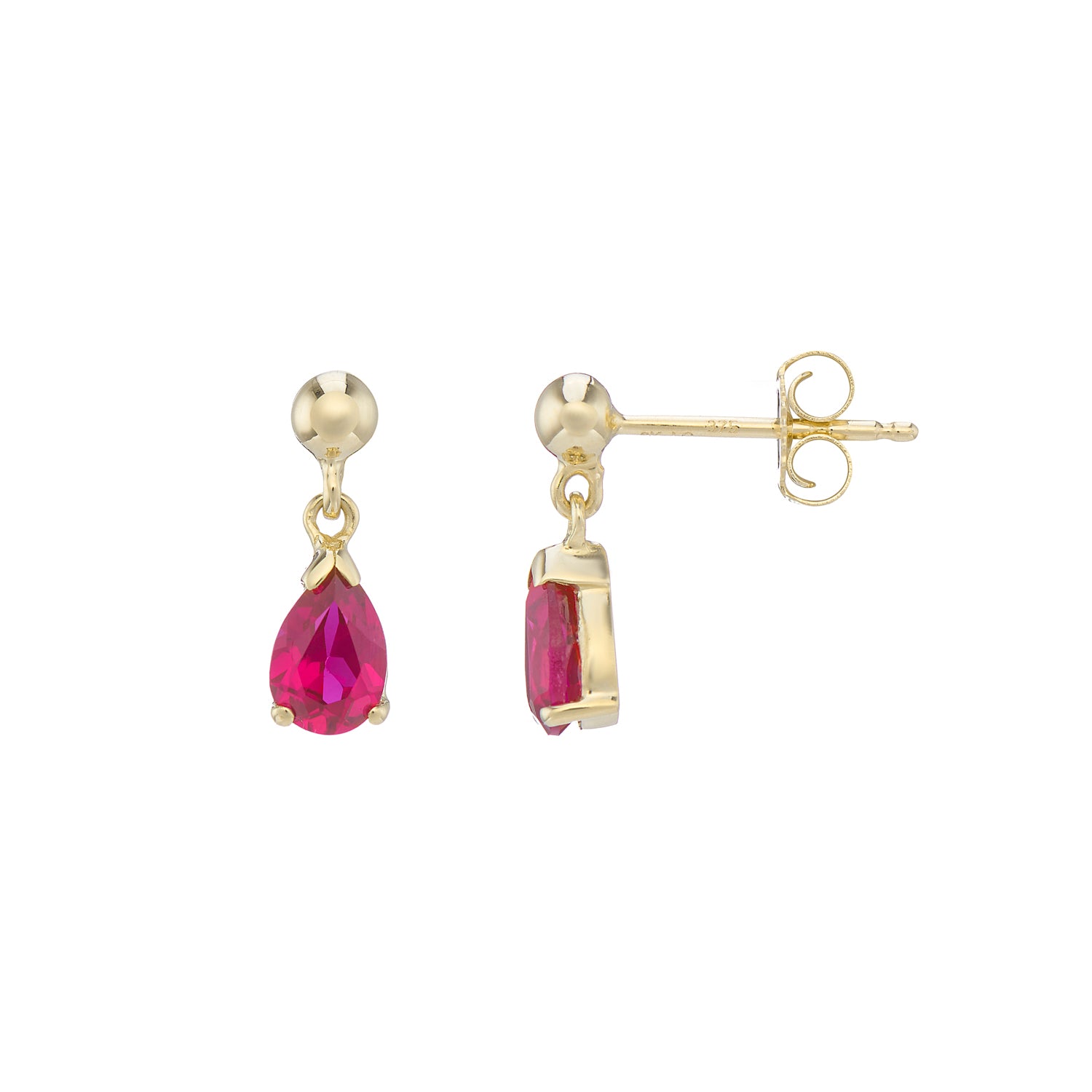 9ct gold Lab Created Ruby 6x4mm pear drop earrings