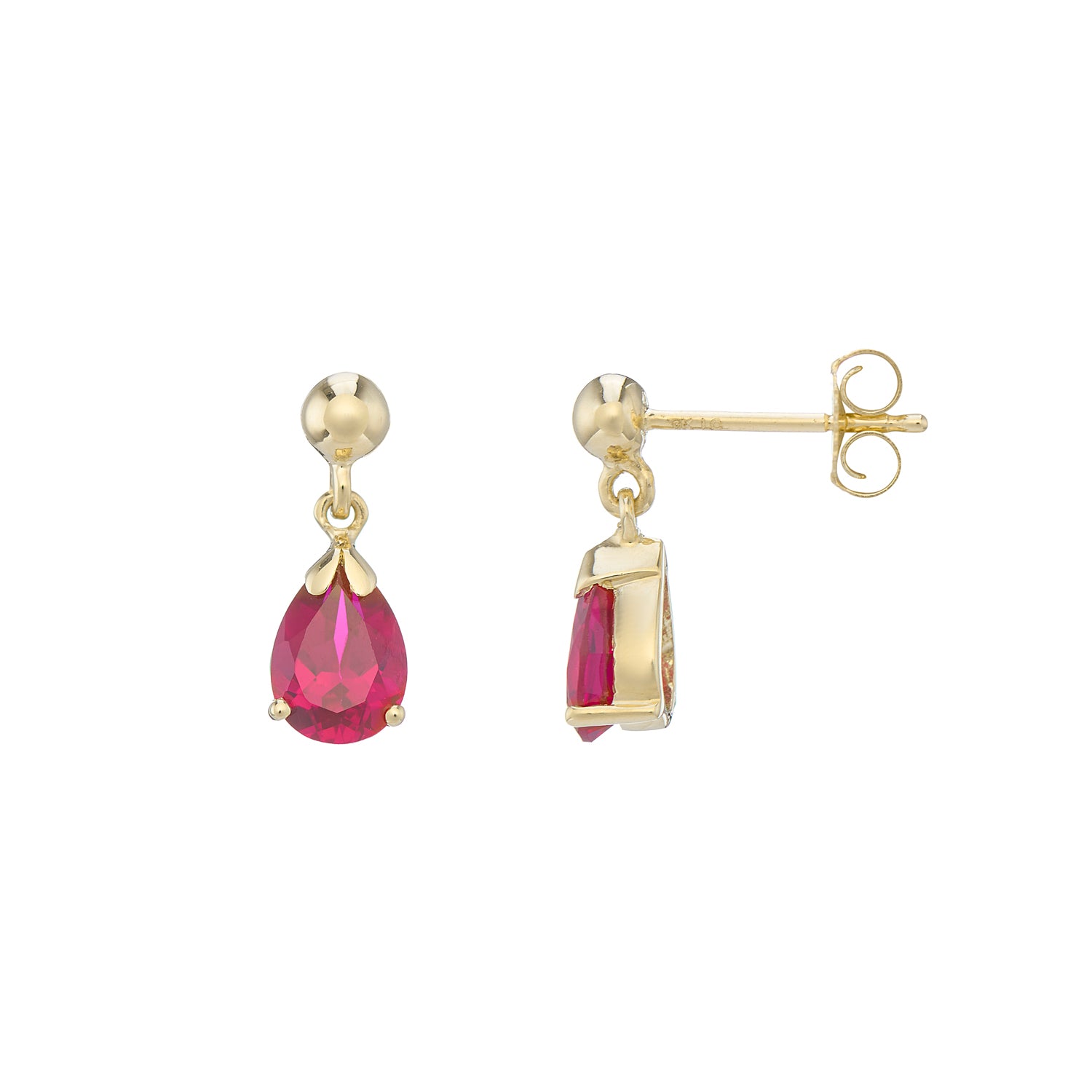 9ct gold Lab Created Ruby 7x5mm pear drop earrings