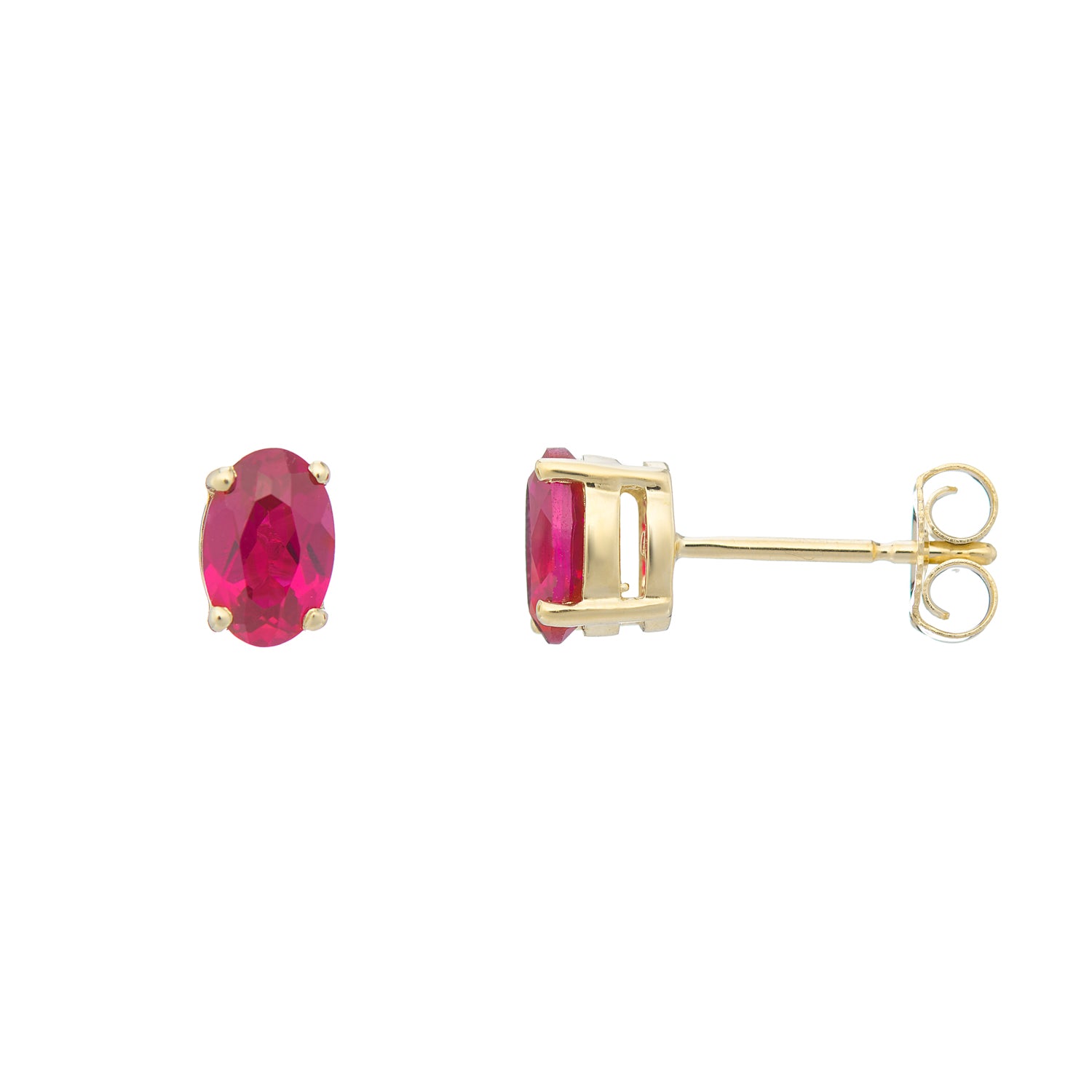 9ct gold Lab Created Ruby 6x4mm oval studs