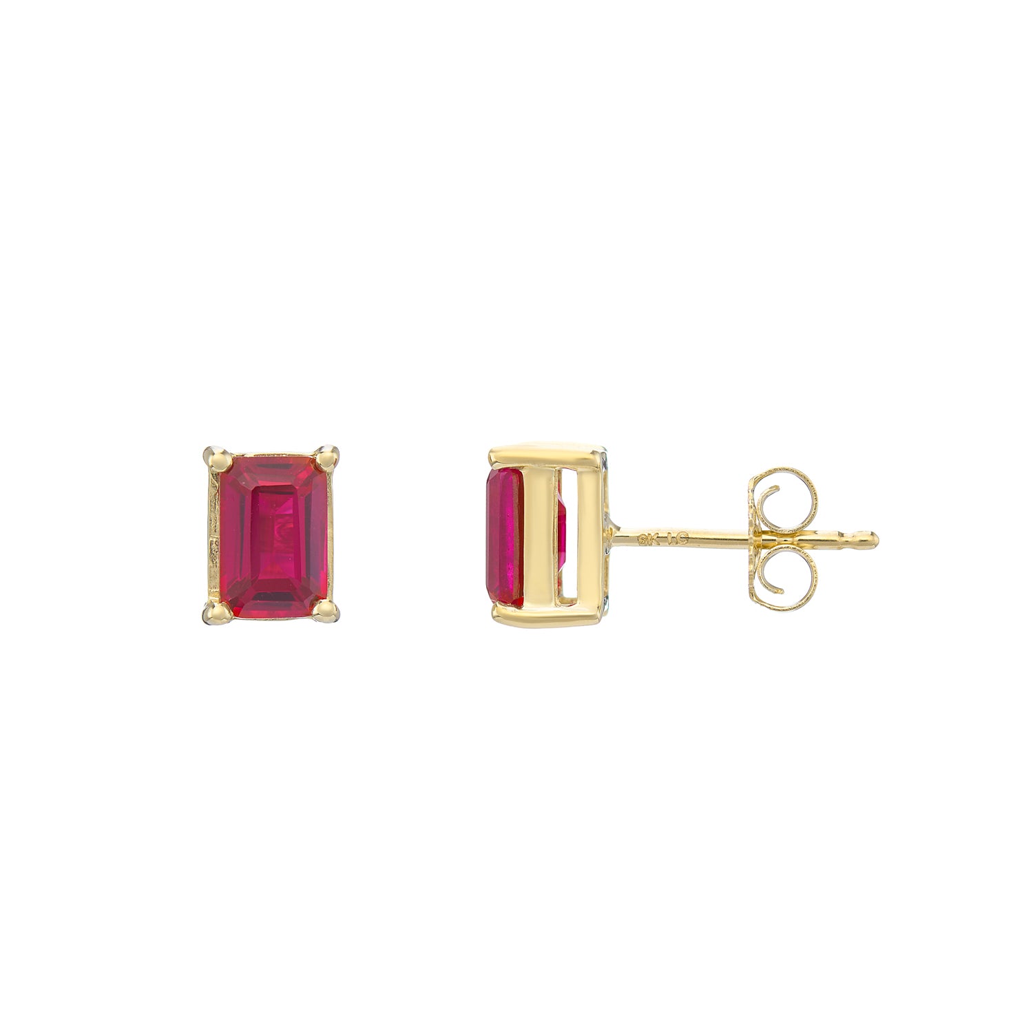 9ct gold Lab Created Ruby 6x4mm octagonal studs