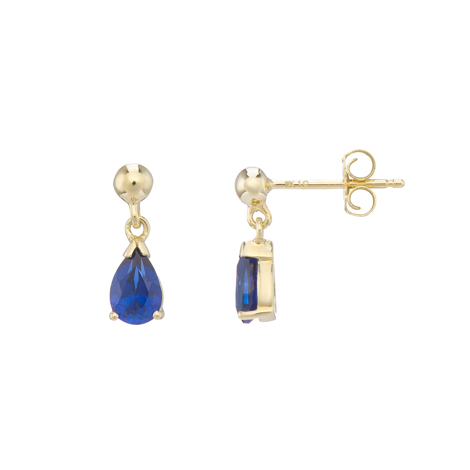 9ct gold Lab Created Sapphire 6x4mm pear drop earrings