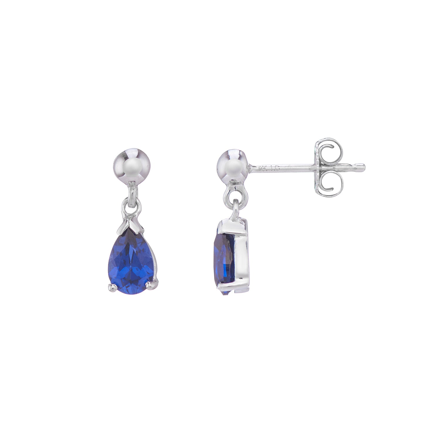9ct white gold Lab Created Sapphire 6x4mm pear drop earrings
