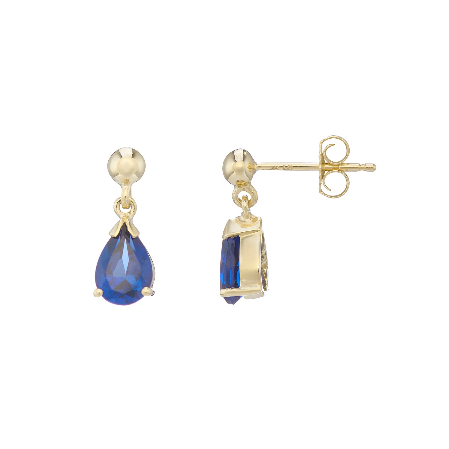 9ct gold Lab Created Sapphire 7x5mm pear drop earrings
