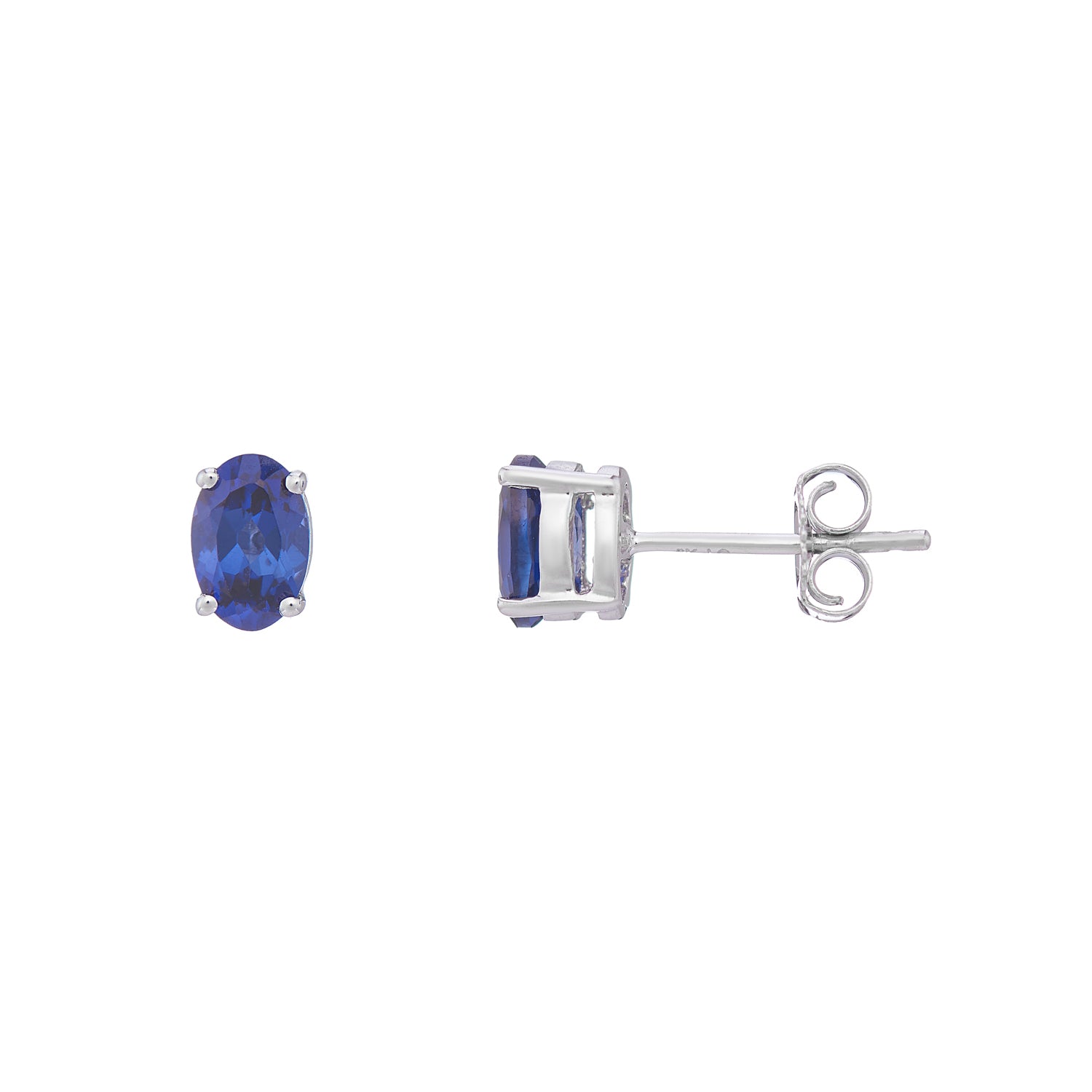 9ct white gold Lab Created Sapphire 6x4mm oval studs