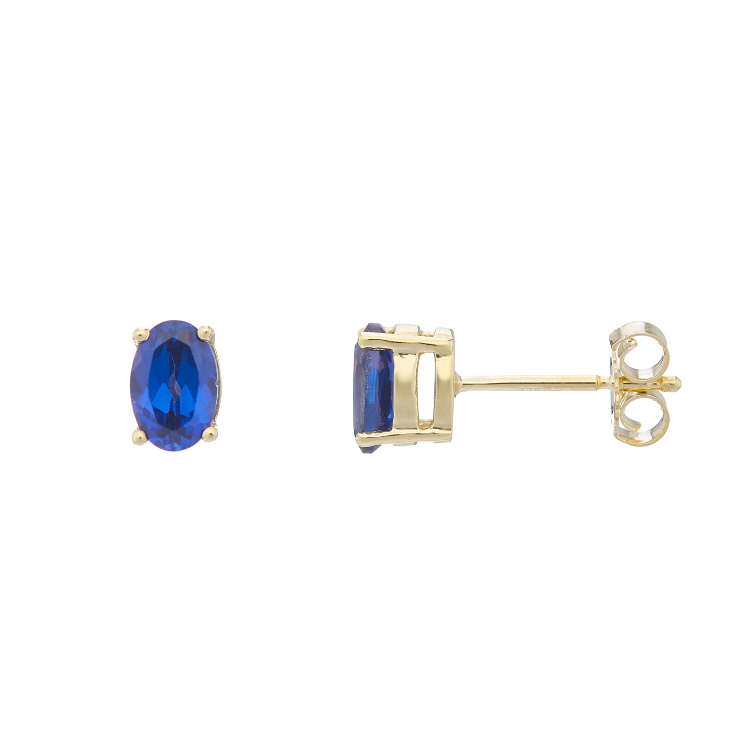 9ct gold Lab Created Sapphire 6x4mm oval studs