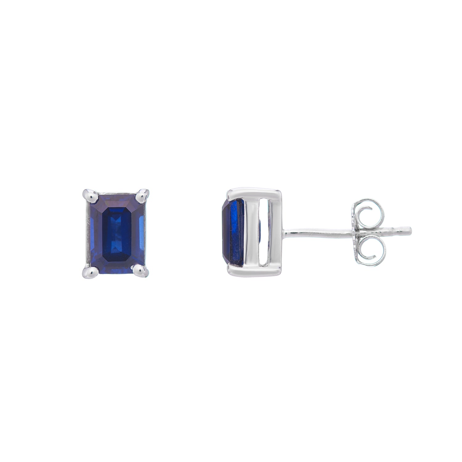 9ct white gold Lab Created Sapphire 6x4mm octagonal studs