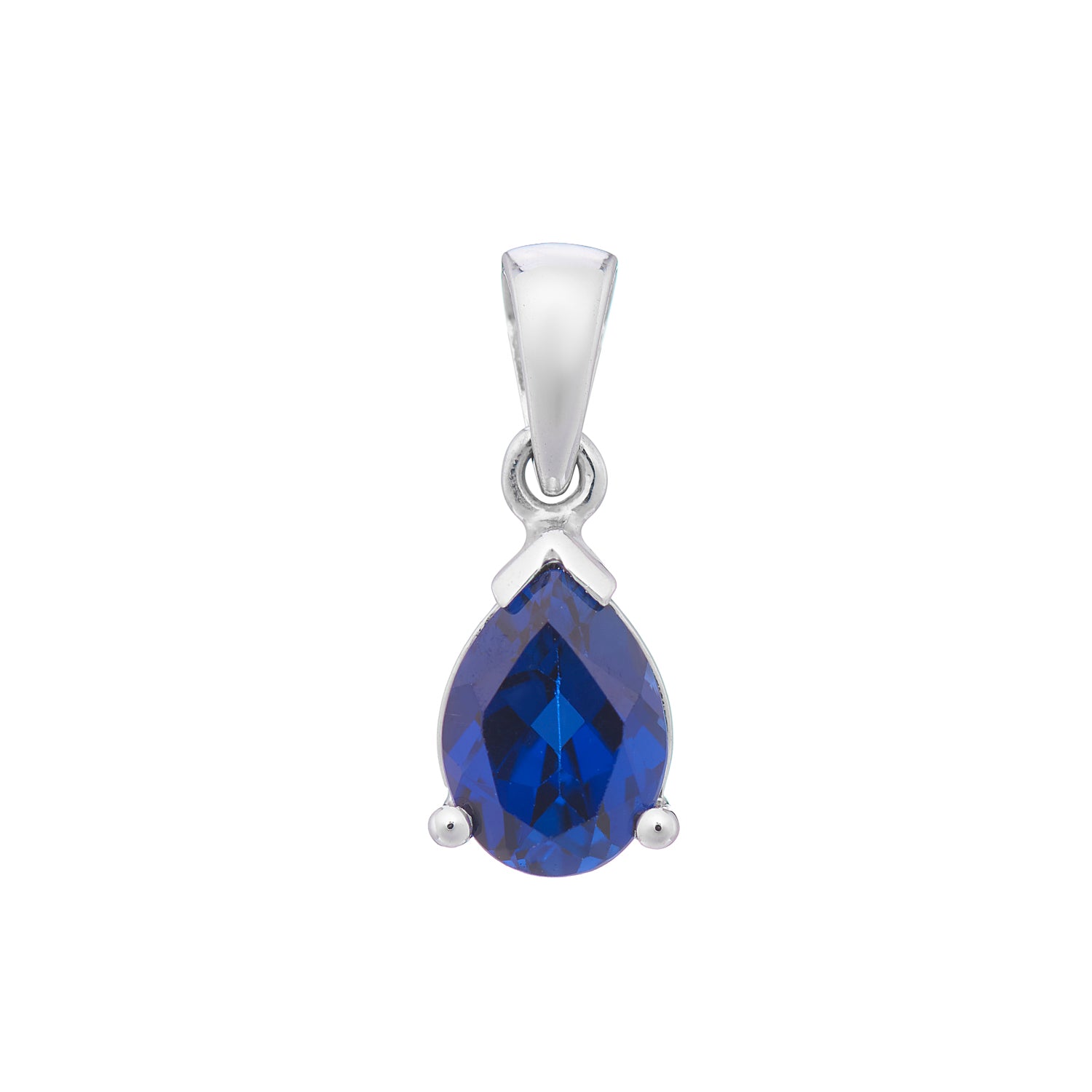 9ct white gold Lab Created Sapphire 8x6mm pear pendant