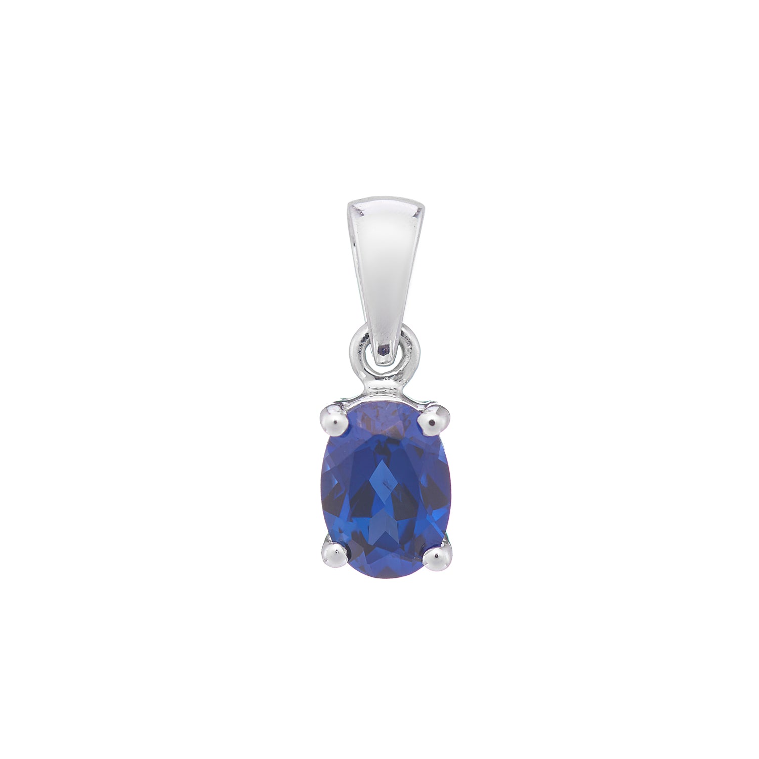 9ct white gold Lab Created Sapphire 7x5mm oval pendant