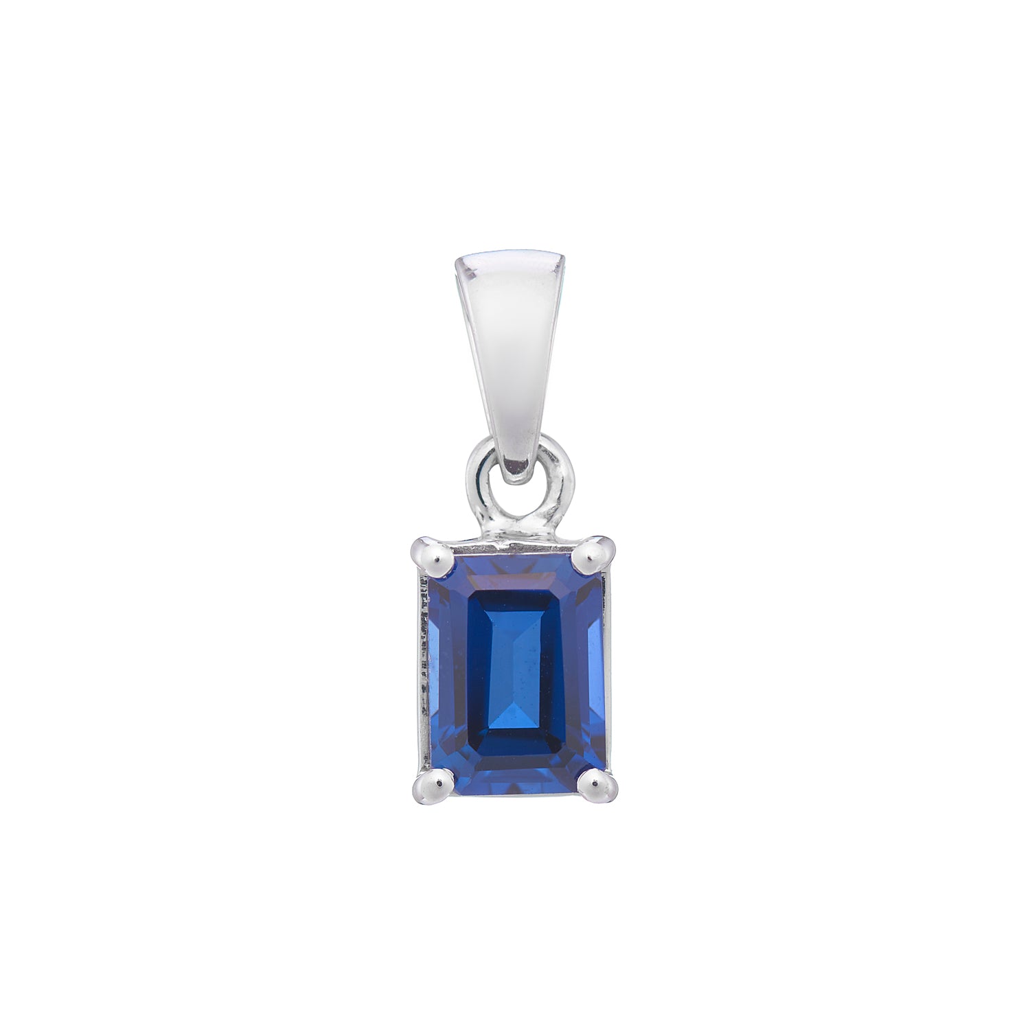 9ct white gold Lab Created Sapphire 7x5mm octagonal pendant