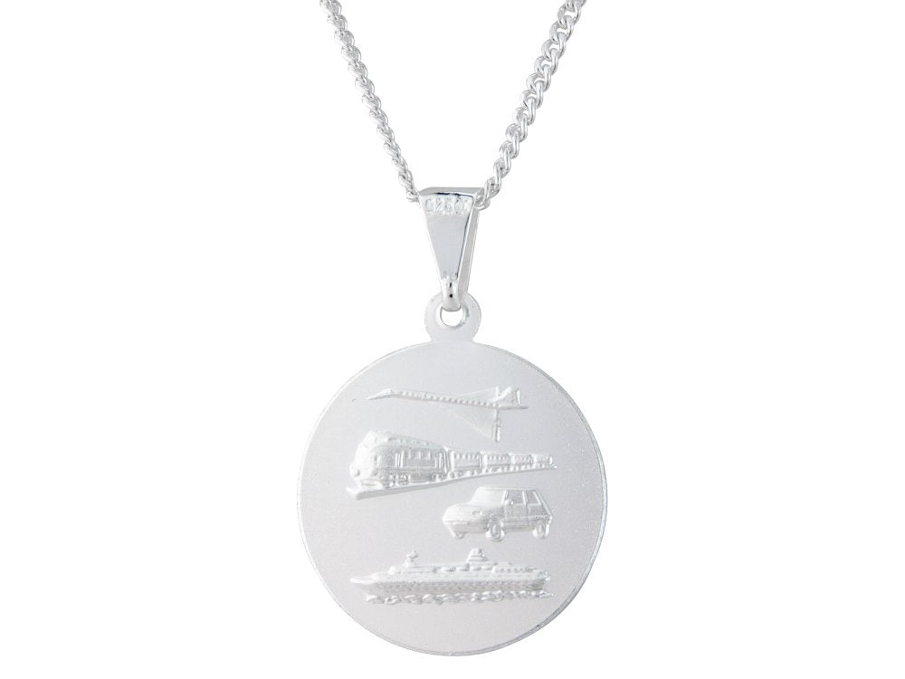 Silver 22mm round double sided St. Christopher & 20" chain